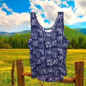Time and Tru Blue and White Scoop Neck Sleeveless Bandana Print Tank Top Size 22